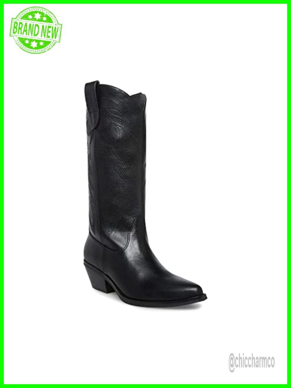 Women's Pointed Toe Western Mid Calf Boots with Stitch Detail